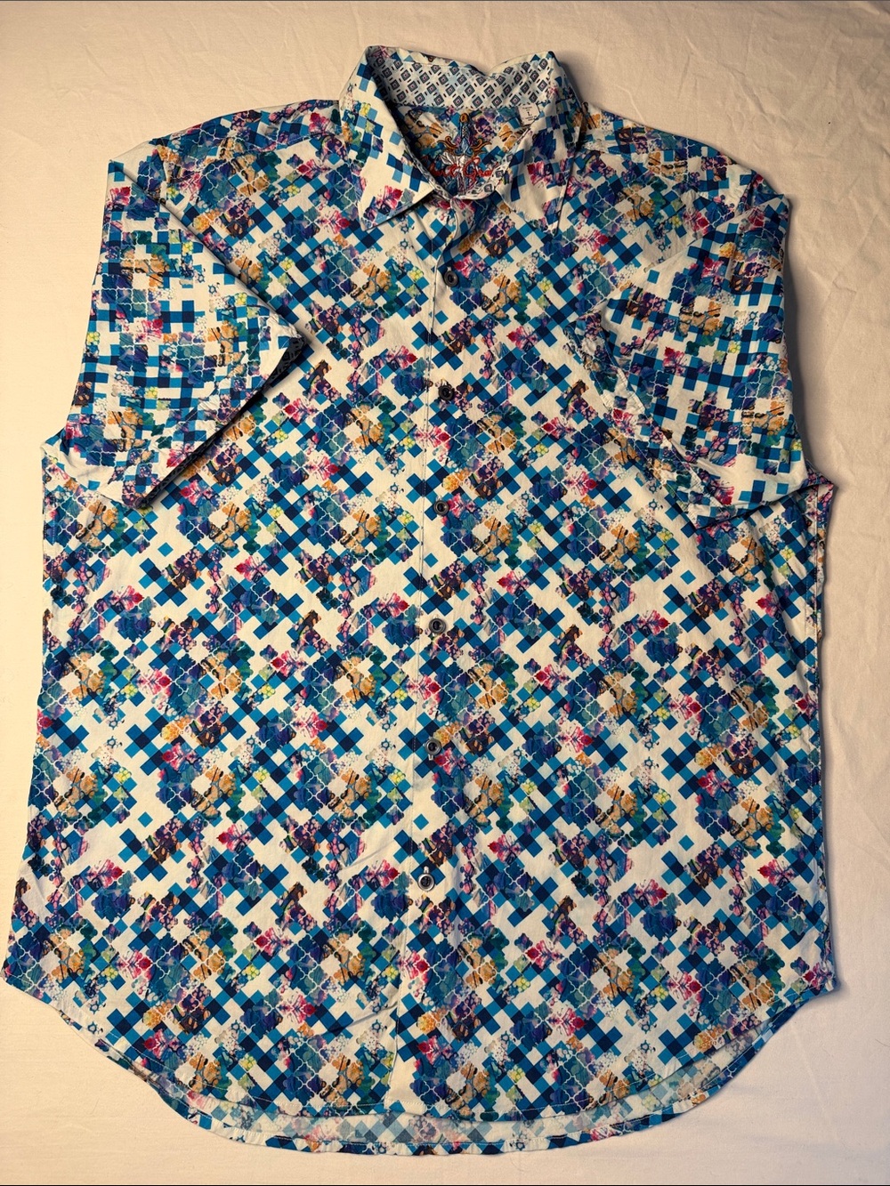 Robert Graham Blue Multi Geometric Floral Short-Sleeve Button-Down Shirt